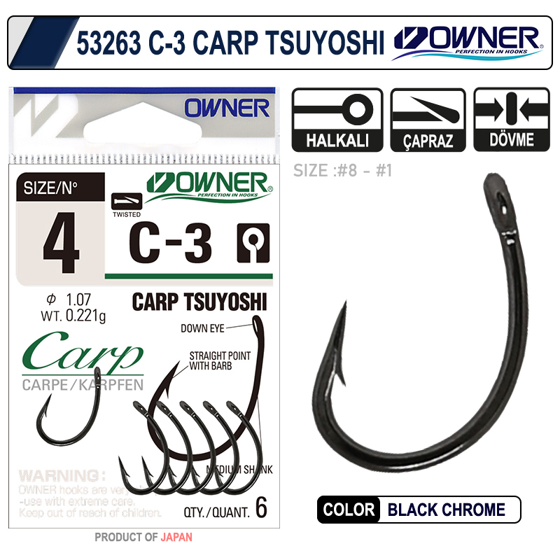 Owner 53263-50923 C-3 Carp Tsuyoshi Black Chrome Sazan İğnesi