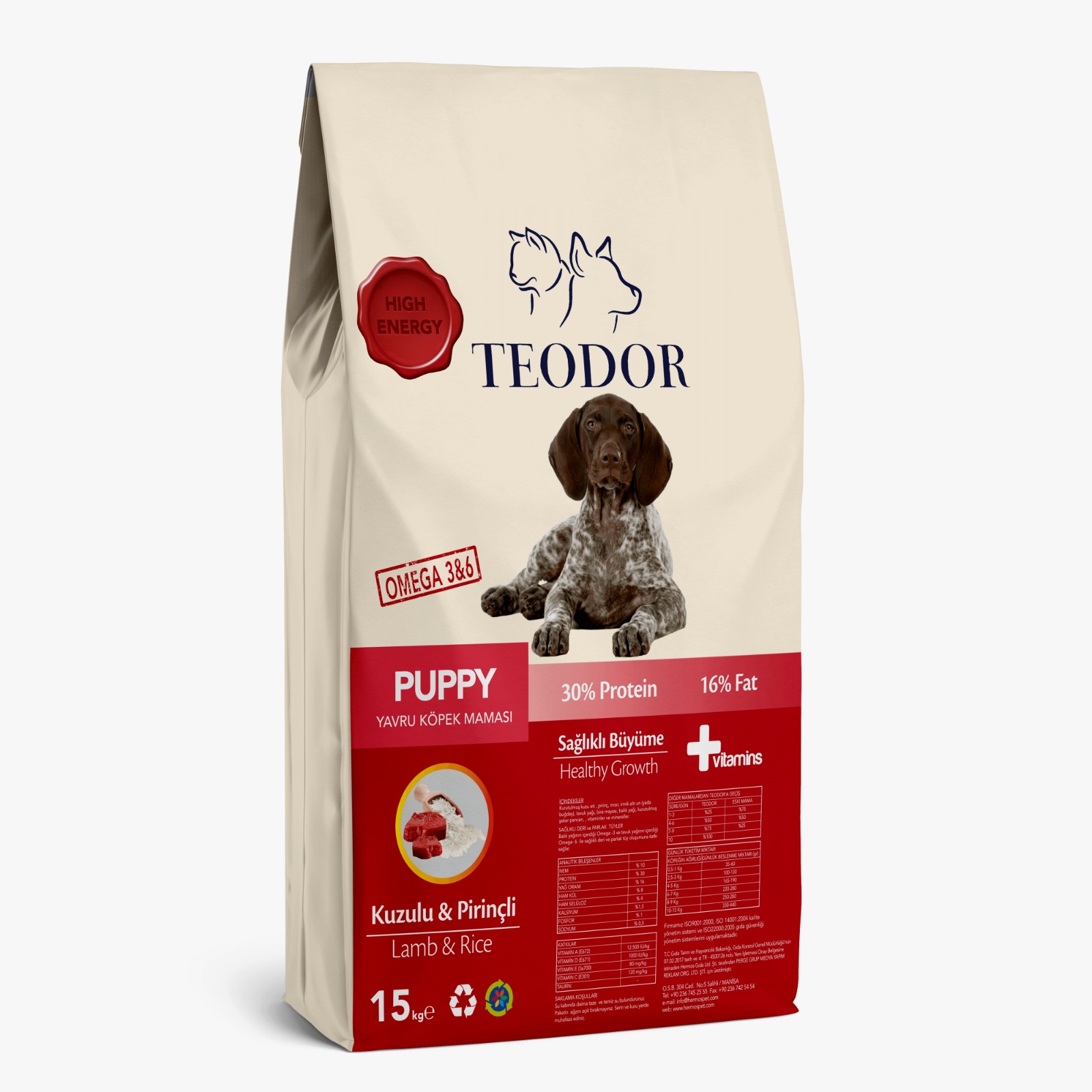 Teodor Puppy Kuzulu & Pirinçli %30 Protein 15Kg Yavru Köpek Maması